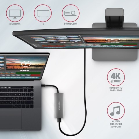 HMC-5G21 Wieloportowy hub USB 5in1, 10Gbps, 2x USB-A + 2x USB-C + HDMI 4K/30Hz, PD 60W, 13cm USB-C kabel AXAGON