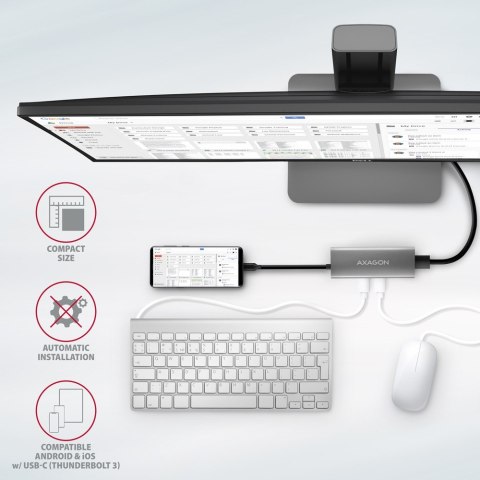 HMC-5G21 Wieloportowy hub USB 5in1, 10Gbps, 2x USB-A + 2x USB-C + HDMI 4K/30Hz, PD 60W, 13cm USB-C kabel AXAGON