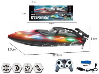 Motorówka 2,4 G, R/C ładowarka USB, świecąca Madej