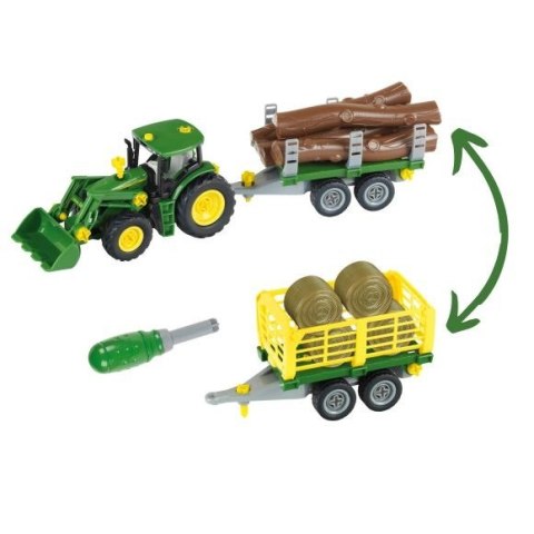 Traktor John Deere do skręcania z 2 przyczepami Klein Traktor John Deere do skręcania z 2 przyczepami Klein