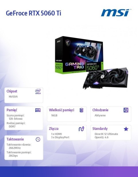 Karta graficzna GeFroce RTX 5060 Ti 16G GAMING TRIO OC MSI