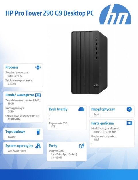 Komputer 290 Tower G9 i5-14400 1TB/16GB/W11P B6ZB2ET HP Inc.
