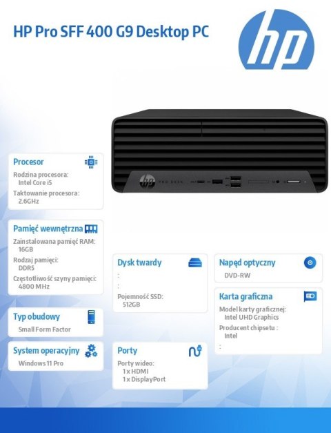 Komputer 400 SFF G9 i5-14500 512GB/16GB/W11P 9H7N3ET HP Inc.