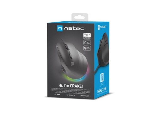Mysz wertykalna CRAKE 2 PRO 128000DPI optyczna czarna Natec Mysz wertykalna CRAKE 2 PRO 128000DPI optyczna czarna Natec