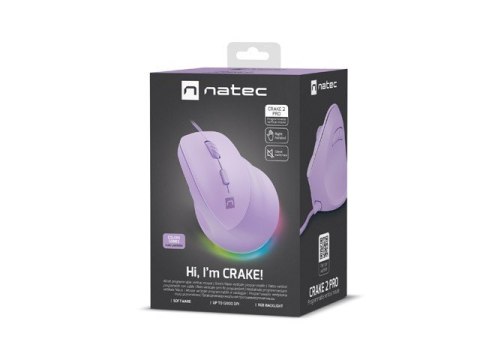Mysz wertykalna CRAKE 2 PRO 128000DPI optyczna lawendowa Natec Mysz wertykalna CRAKE 2 PRO 128000DPI optyczna lawendowa Natec