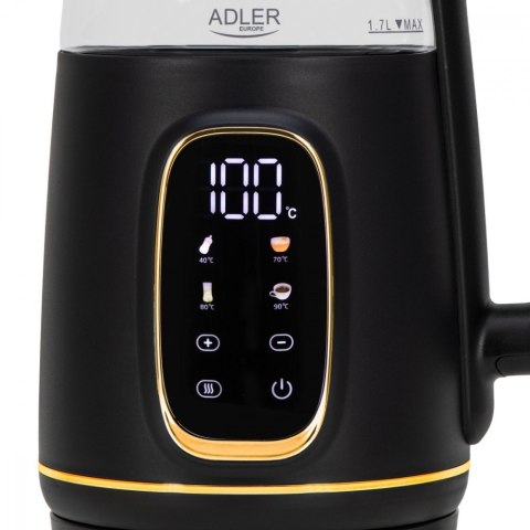 Czajnik 1,7l wyświetlacz LED, regulacja temperatury AD 1305 czarno-złoty Adler