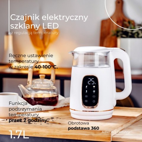 Czajnik 1,7l z wyświetlaczem LED, regulacją temperatury AD 1305WG Adler