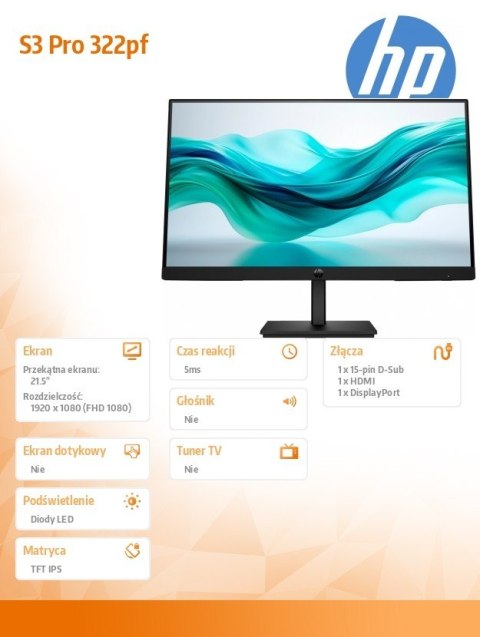 Monitor 21.5 cala S3 Pro 322pf FHD MNTR 9U5B0UT#ABB HP Inc.