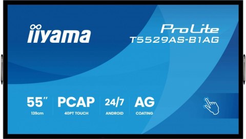 Monitor 55 cali T5529AS-B1AG VA,4K,HDMIx2,USB-C,RJ45,2x10W,WiFi, Android 14, Signal FailOver, Whiteboard, iiSignage2 (CMS),  IIYAMA