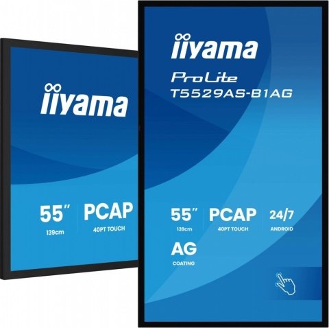 Monitor 55 cali T5529AS-B1AG VA,4K,HDMIx2,USB-C,RJ45,2x10W,WiFi, Android 14, Signal FailOver, Whiteboard, iiSignage2 (CMS),  IIYAMA