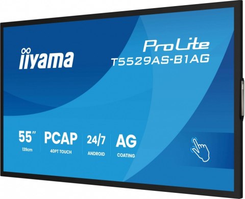 Monitor 55 cali T5529AS-B1AG VA,4K,HDMIx2,USB-C,RJ45,2x10W,WiFi, Android 14, Signal FailOver, Whiteboard, iiSignage2 (CMS),  IIYAMA