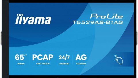 Monitor 65 cali T6529AS-B1AG VA,4K,HDMIx2,USB-C,RJ45,2x10W,WiFi, Android 14, Signal FailOver, Whiteboard, iiSignage2 (CMS),  IIYAMA