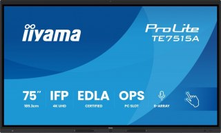 Monitor 75 cali TE7515A-B1AG IPS,4K,40pkt,550cd,DeepContrast-IR+, HDMI x2,DP,USB-C, 2 x 20W, OPS Slot x1, 5xUSB, 2xRJ45,8-Arr IIYAMA