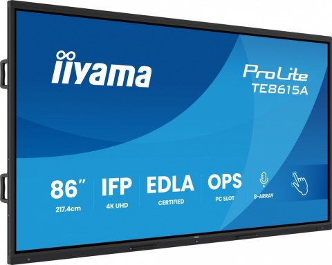 Monitor 86 cali TE8615A-B1AG IPS,4K,40pkt,550cd,DeepContrast-IR+, HDMI x2,DP,USB-C, 2 x 20W, OPS Slot x1, 5xUSB, 2xRJ45,8-Arr IIYAMA