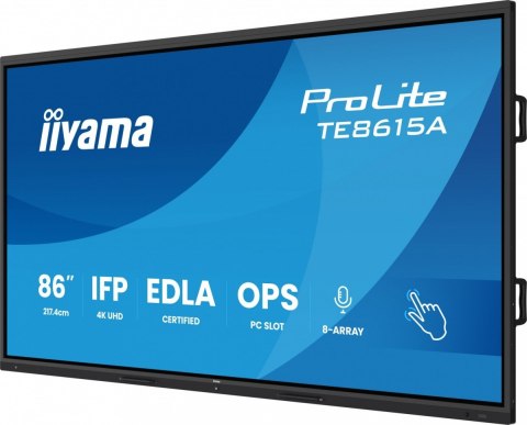 Monitor 86 cali TE8615A-B1AG IPS,4K,40pkt,550cd,DeepContrast-IR+, HDMI x2,DP,USB-C, 2 x 20W, OPS Slot x1, 5xUSB, 2xRJ45,8-Arr IIYAMA