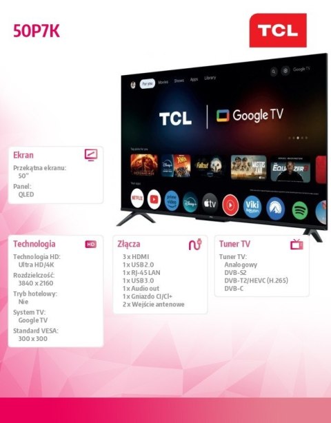 Telewizor LED 50 cali 50P7K TCL