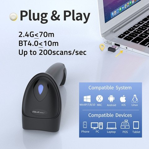 Czytnik kodów kreskowych i QR | 1D 2D | USB | Bluetooth Qoltec Czytnik kodów kreskowych i QR | 1D 2D | USB | Bluetooth Qoltec