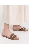 Sandał Klapki Model Elegance Kwiaty GQ8-057 Beige Khaki - Inello