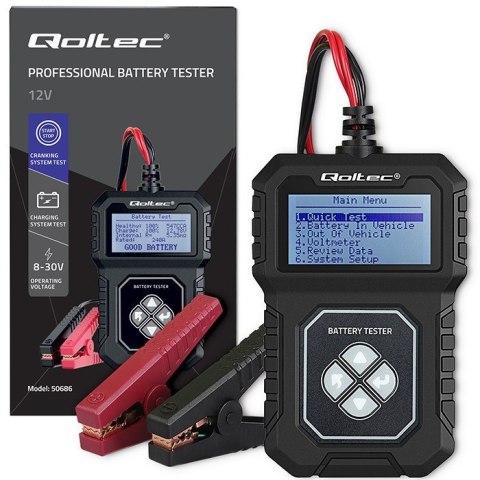 Cyfrowy Tester akumulatora z LCD | 12V | AGM | GEL | STD | 30- 220Ah Qoltec