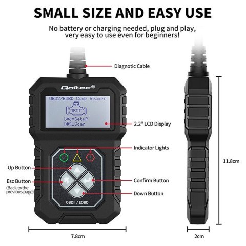 Cyfrowy Tester diagnostyczny ProLine | OBDII EOBD | 8V-25V | Dualsystem Qoltec Cyfrowy Tester diagnostyczny ProLine | OBDII EOBD | 8V-25V | Dualsystem Qoltec