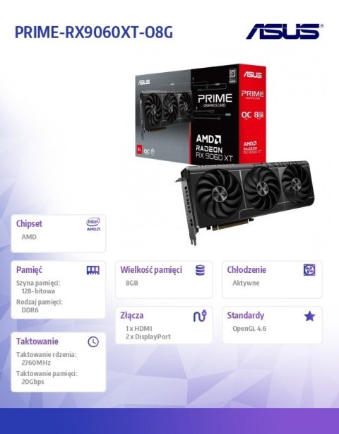 Karta graficzna Radeon Prime RX 9060 XT 8GB GDDR6 OC Asus Karta graficzna Radeon Prime RX 9060 XT 8GB GDDR6 OC Asus