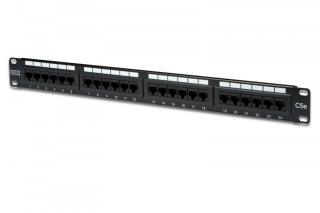Patch panel 19" 24 porty, kat.5e, U/UTP, 1U, wspornik kablowy, czarny (kompletny) Digitus