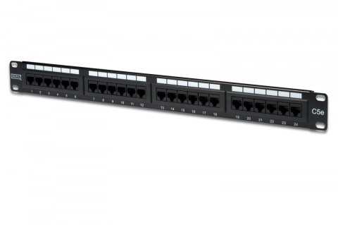 Patch panel 19" 24 porty, kat.5e, U/UTP, 1U, wspornik kablowy, czarny (kompletny) Digitus