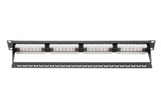 Patch panel 19" 24 porty, kat.5e, U/UTP, 1U, wspornik kablowy, czarny (kompletny) Digitus