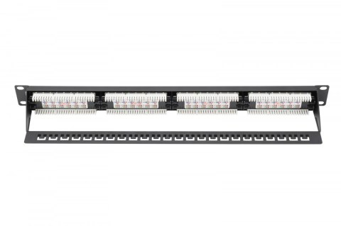 Patch panel 19" 24 porty, kat.5e, U/UTP, 1U, wspornik kablowy, czarny (kompletny) Digitus