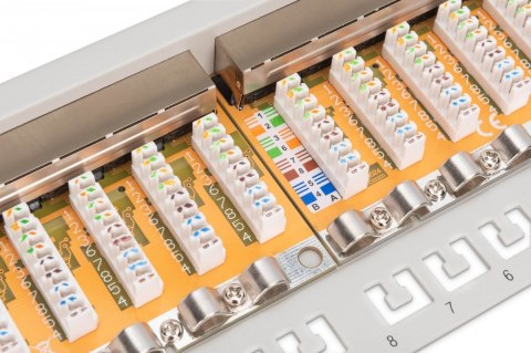 Patch panel 19" 24 porty, kat.6, S/FTP, 1U, wspornik kablowy, szary (kompletny) Digitus