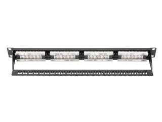 Patch panel 19" 24 porty, kat.6, U/UTP, 1U, wspornik kablowy, czarny (kompletny) Digitus