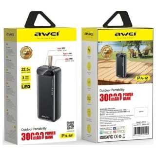 PowerBank 30000mAh 22,5W PA-12 Czarny AWEI