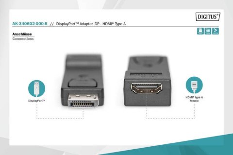 Adapter Displayport 1080p 60Hz FHD Typ DP/HDMI A M/Ż czarny Digitus