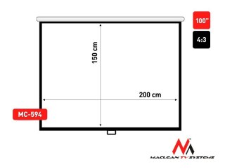 Ekran projekcyjny MC-594 100" 4:3 200x150 auto-lock biały matowy ściana lub sufit Maclean