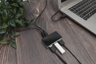 HUB/Koncentrator 4-portowy USB 2.0 HighSpeed, aktywny, czarno-srebrny Digitus