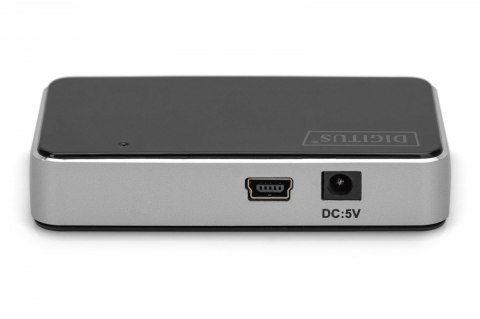 HUB/Koncentrator 4-portowy USB 2.0 HighSpeed, aktywny, czarno-srebrny Digitus