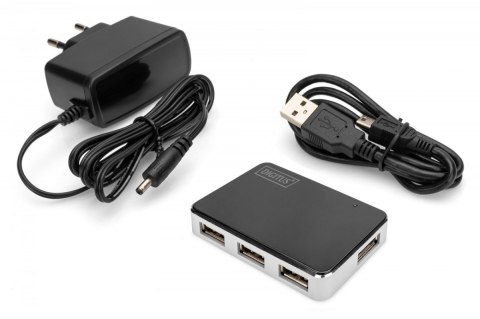 HUB/Koncentrator 4-portowy USB 2.0 HighSpeed, aktywny, czarno-srebrny Digitus
