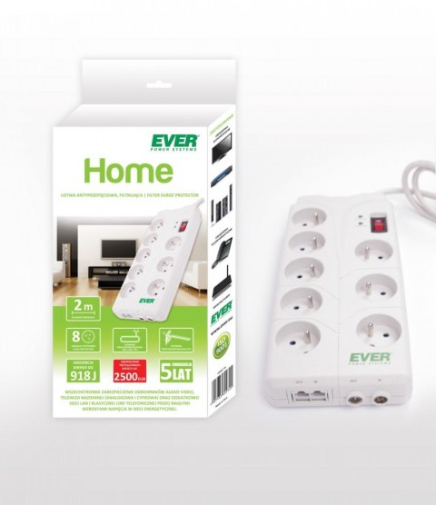 Listwa Home 2M 8 gniazd Filtrująca EVER