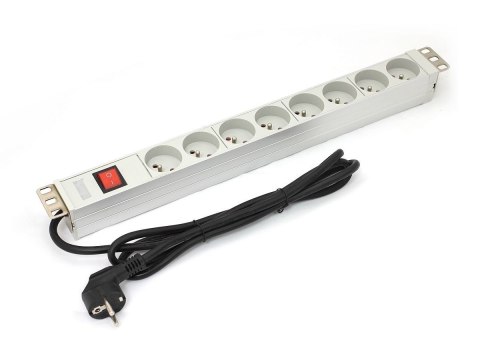 Listwa zasilająca PDU 19" RACK 8xTyp E, 1.8m 1xSchuko, 16A, wł./wył., aluminiowa Digitus