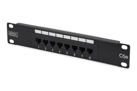Patch panel 10" 8 portów, kat.5e, U/UTP, 1U, czarny (kompletny) Digitus