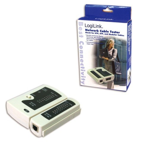Tester kabli do zlacz RJ11,RJ12,RJ45 z jednostką zdalna LogiLink