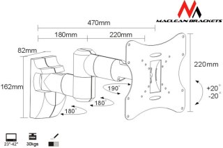 Uchwyt do monitora 23-42'' 30 kg uniwersalny MC-503A S max vesa 200 srebrny Maclean