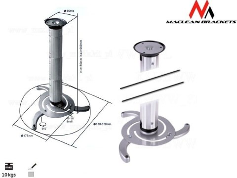 Uchwyt do projektora sufitowy MC-517S Odległość: 80mm - 980mm Maclean