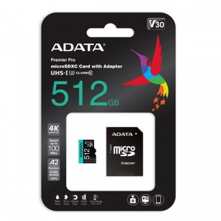 Karta microSD Premier Pro 512 GB UHS1 U3 V30 A2 + adapter Adata