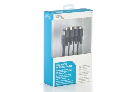 Konwerter/Adapter USB 2.0 do 4x RS232 (DB9) z kablem USB A M/Ż dł. 1,5m Digitus