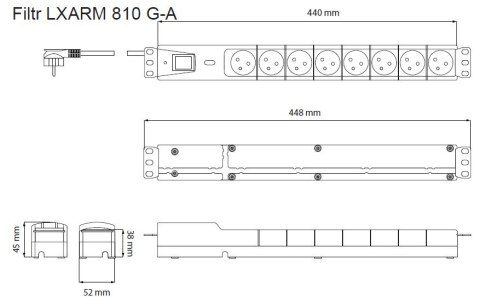 Listwa przeciwprzepięciowa LXARM 810, 3L, PDU, 5,0m, czarna Lestar