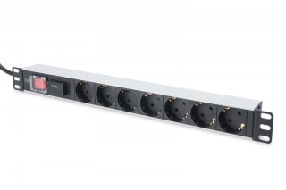Listwa zasilająca PDU 19" RACK 7xSchuko, 2m 1xSchuko, 16A, wł./wył., zab.przepięciowe, aluminiowa Digitus