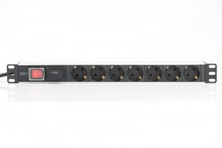 Listwa zasilająca PDU 19" RACK 7xSchuko, 2m 1xSchuko, 16A, wł./wył., zab.przepięciowe, aluminiowa Digitus