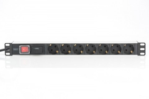 Listwa zasilająca PDU 19" RACK 7xSchuko, 2m 1xSchuko, 16A, wł./wył., zab.przepięciowe, aluminiowa Digitus