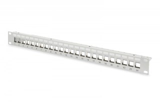 Panel krosowy (patch panel) modularny 19" 24 porty pod moduły keystone, 1U, ekranowany, prowadnica kabli, pola opisowe, szary Digitus